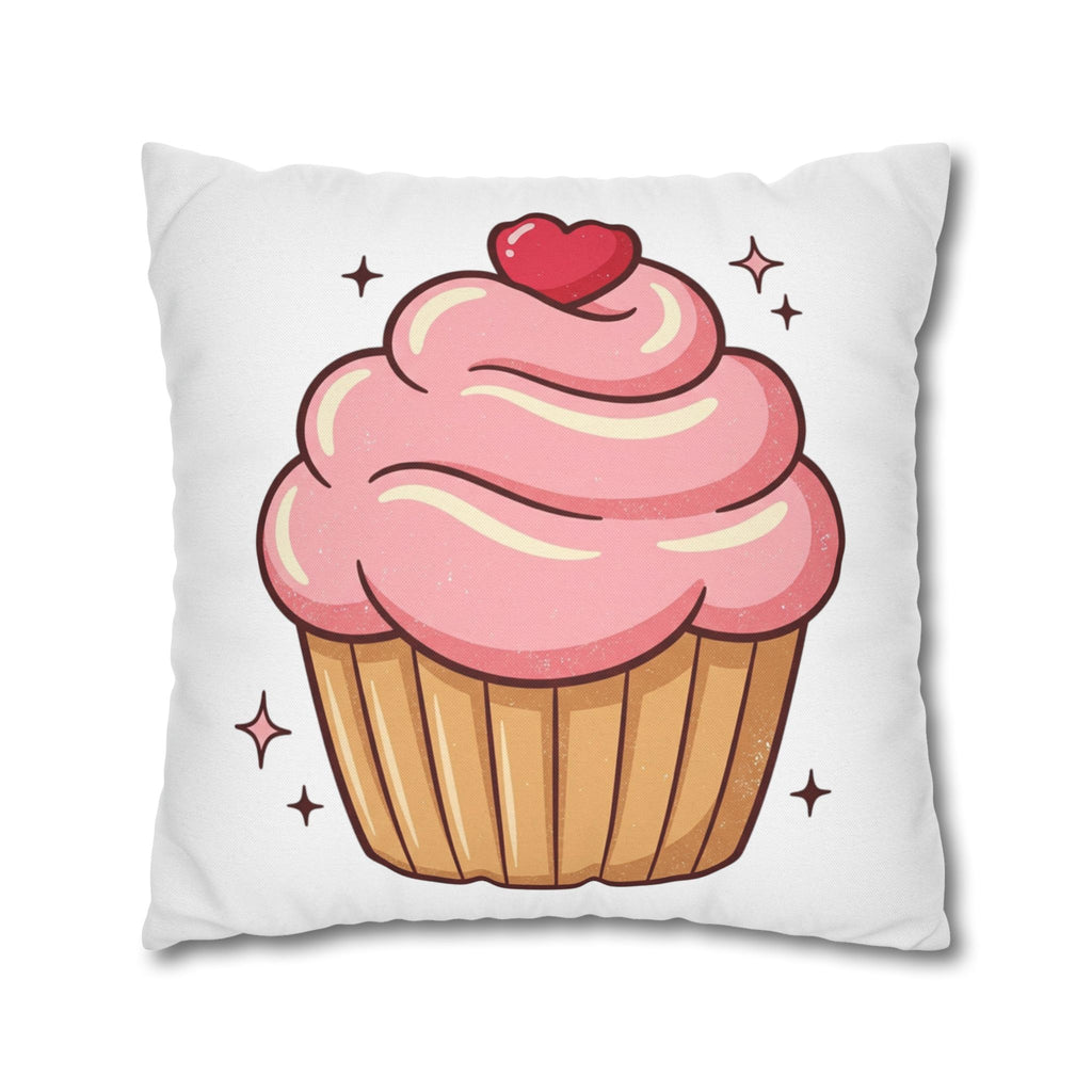 Pink Cupcake Spun Polyester Square Pillowcase- White
