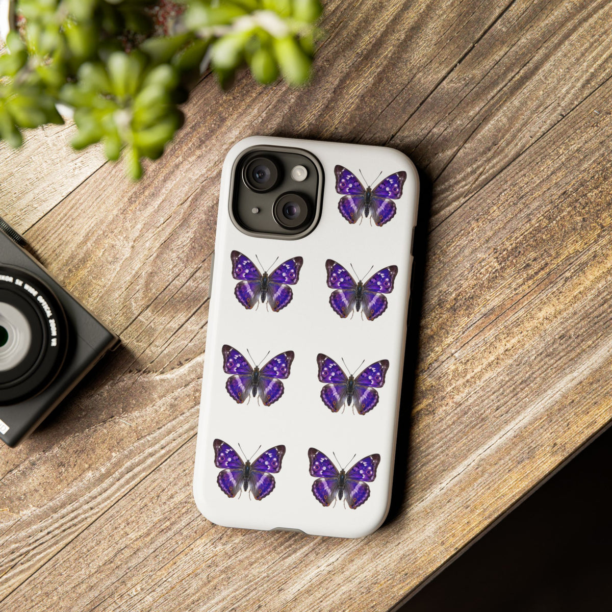 Purple Butterfly Tough Phone Case — Durable Protective iPhone Case with Repeating Butterfly Pattern