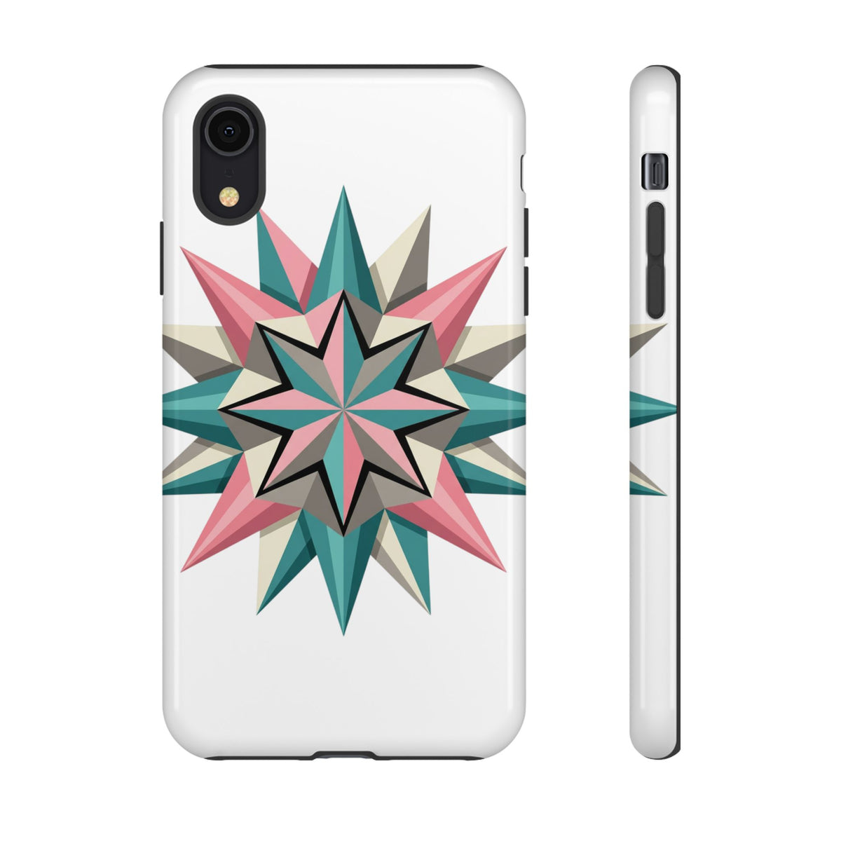 Geometric Star Tough Phone Case – Pink Teal Compass Design