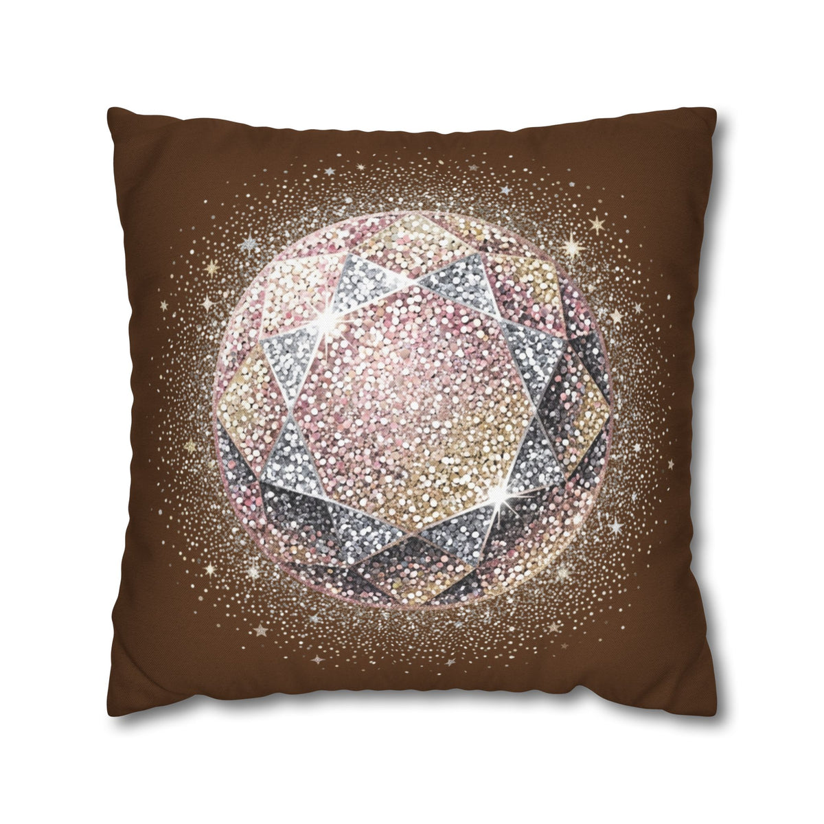 Glittery Brown Spun Polyester Square Pillowcase