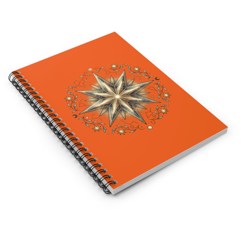 Star Print Orange Spiral Notebook - Ruled Line