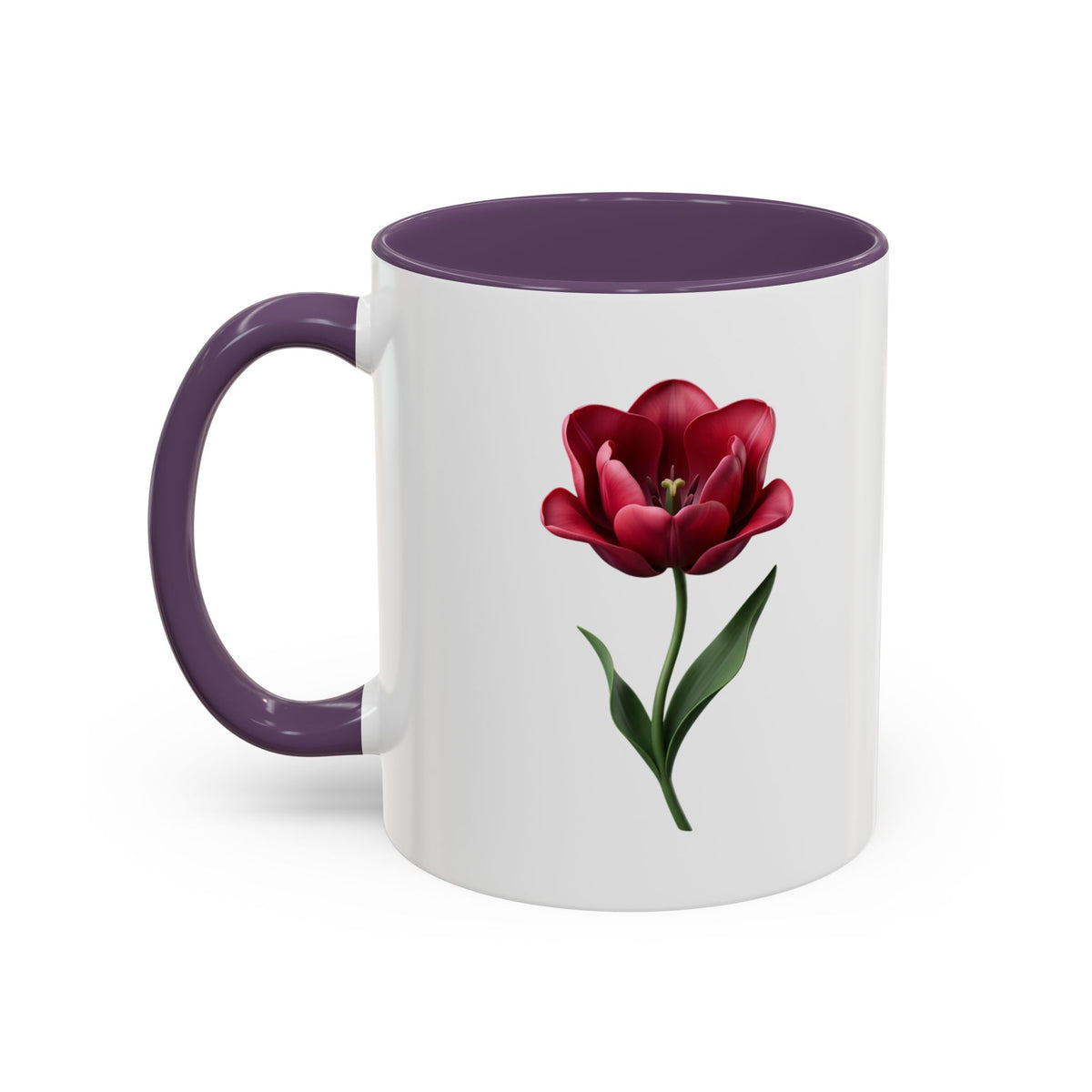 Red Tulip Accent Coffee Mug – Floral 11/15oz Ceramic Mug