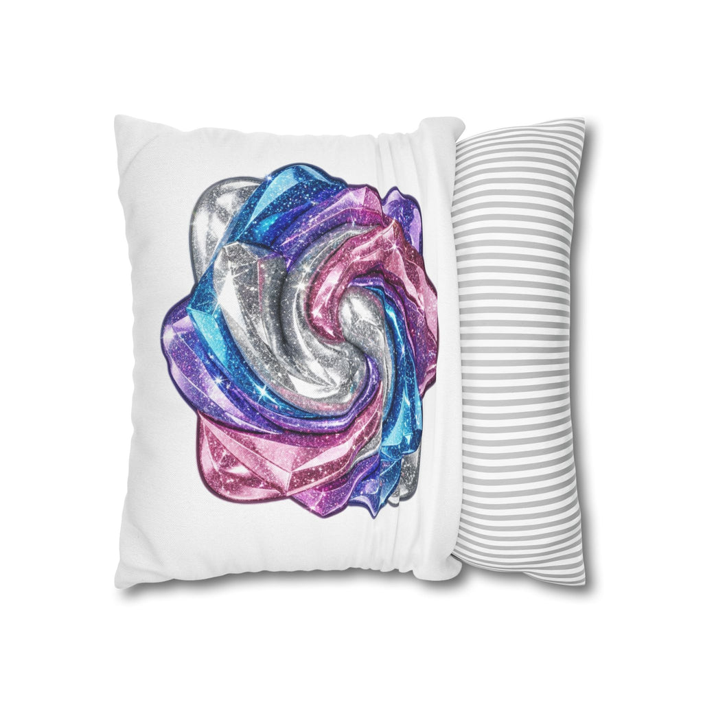 3D Glitter Design White Spun Polyester Square Pillowcase