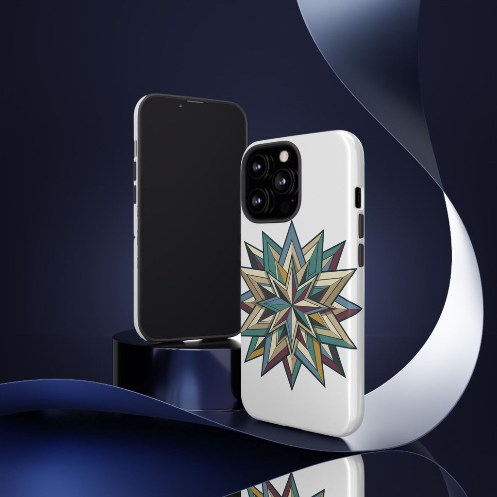 Geometric Star Phone Case — Teal & Earthtone Mandala Design