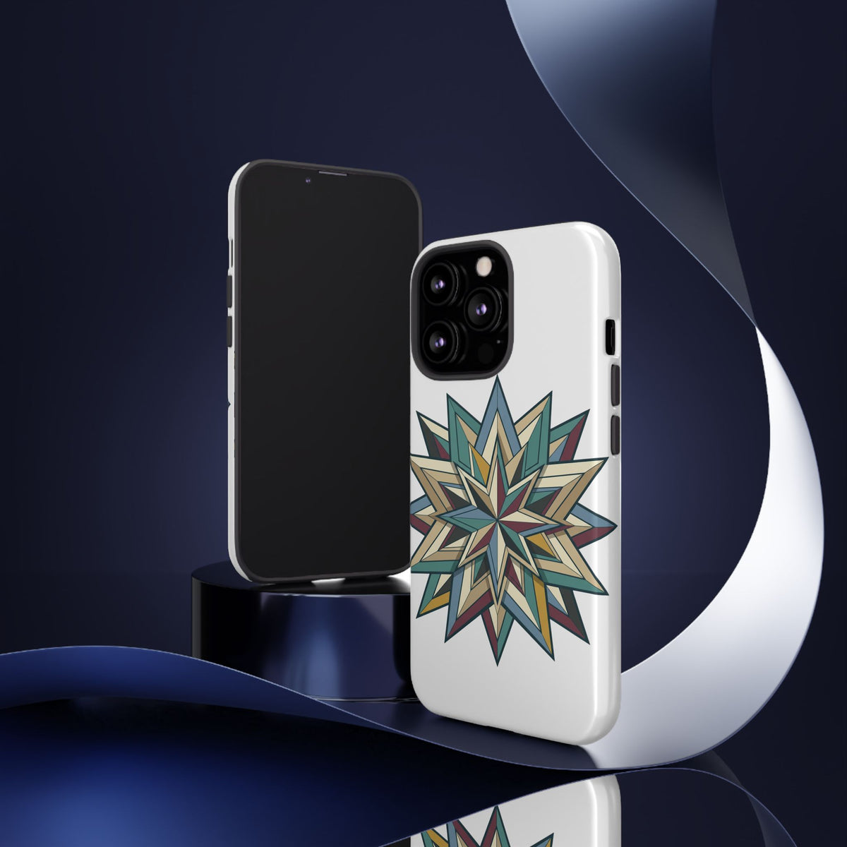 Geometric Star Phone Case — Teal & Earthtone Mandala Design