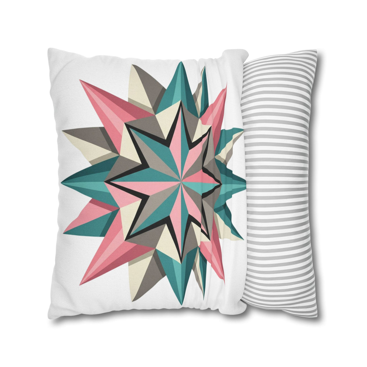 Geometric Starburst Throw Pillowcase — Pink Teal Modern Decorative Cushion Cover