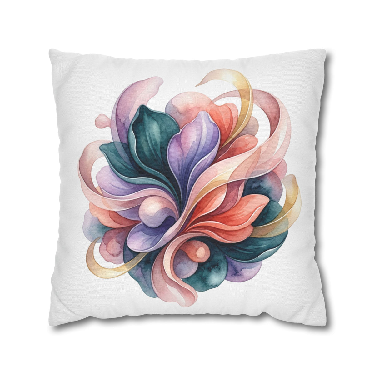 Abstract Floral Accent Pillow White  — Watercolor Swirl Decorative Cushion Cover
