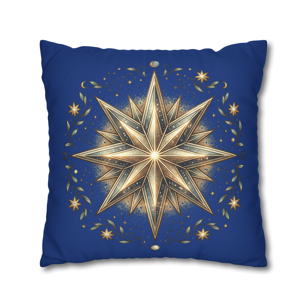 Star Print Navy Spun Polyester Square Pillowcase