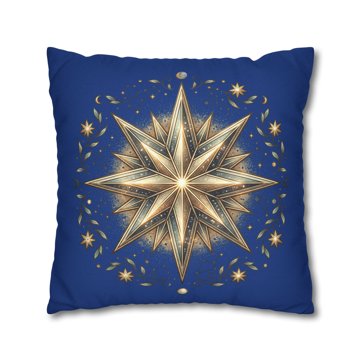 Star Print Navy Spun Polyester Square Pillowcase