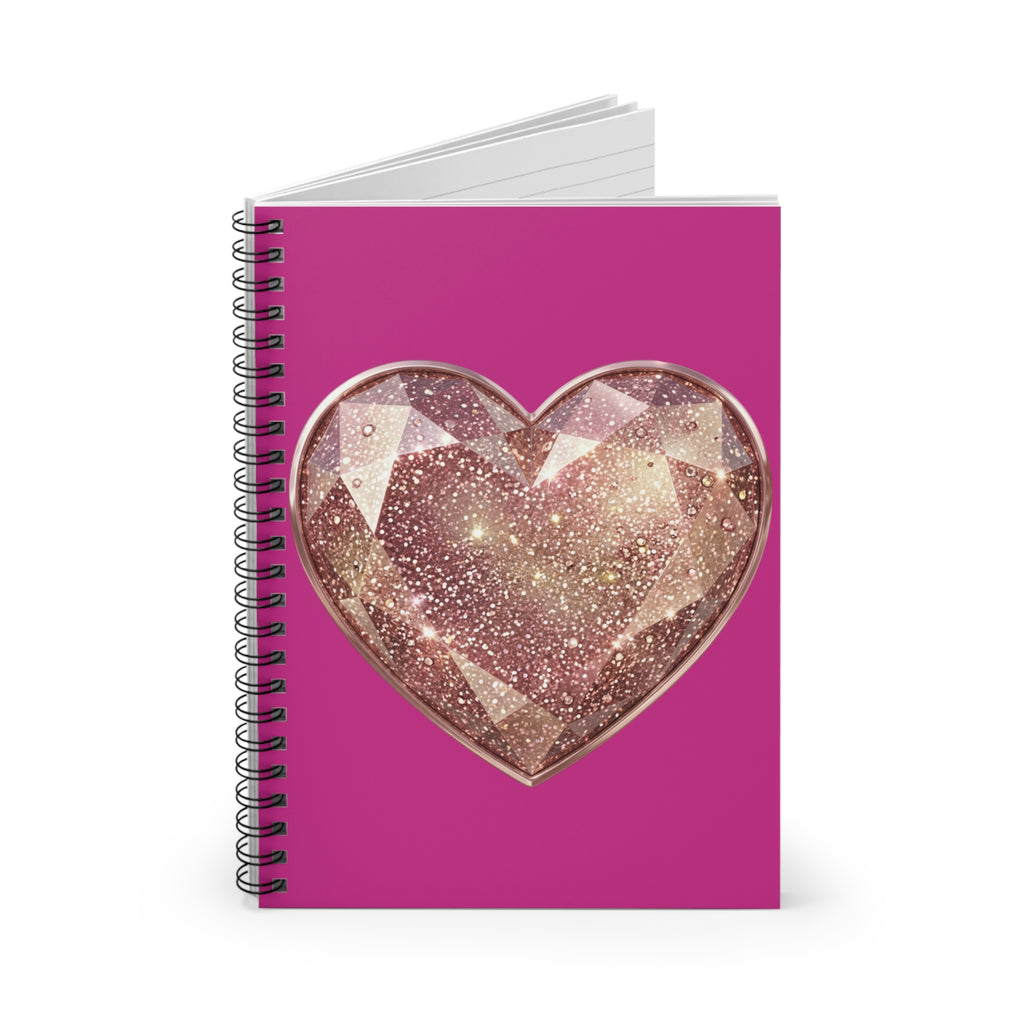 Pink Glitter Gem Heart Spiral Notebook — Ruled Journal for Teens & Gifts- Magenta
