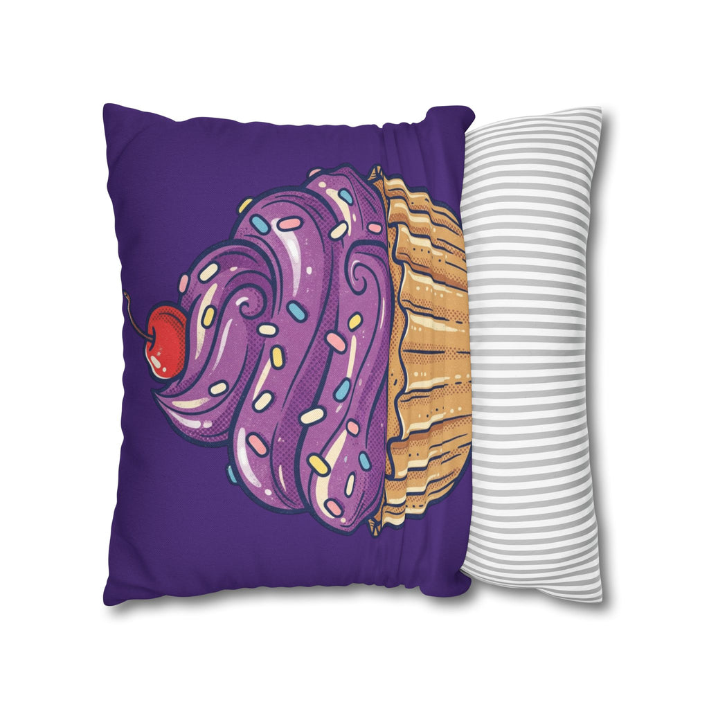 Purple Cupcake Decorative Pillowcase — Cute Dessert Throw Pillow Cover- Dark Purple