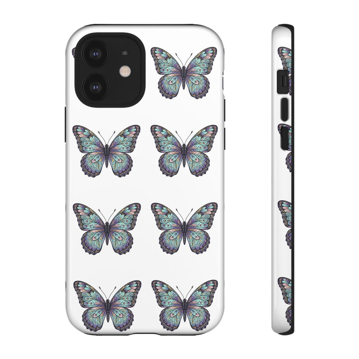 Butterfly Pattern Tough Phone Case — Vintage Teal Floral Protective Cover