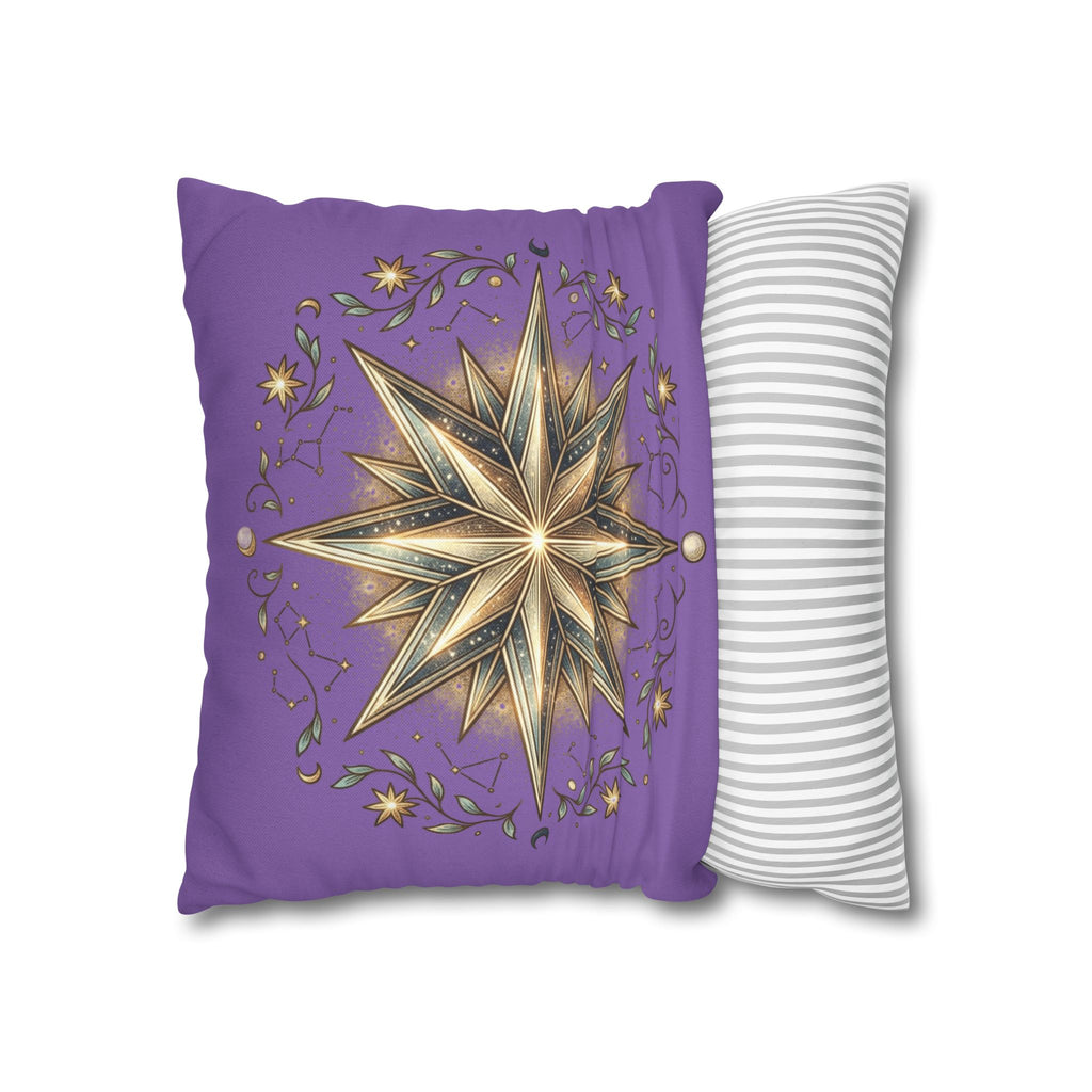 Star Print Light Purple Spun Polyester Square Pillowcase
