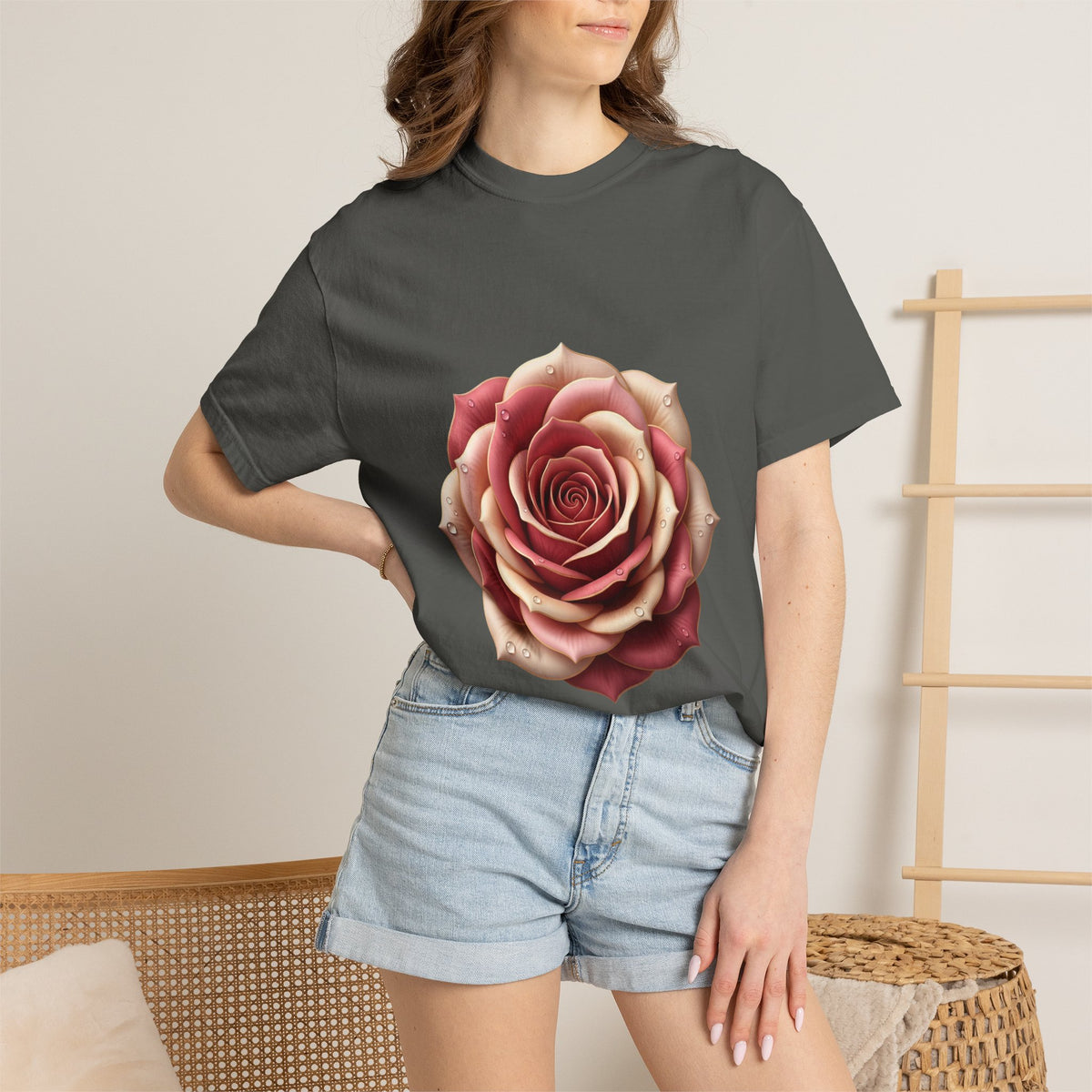 Rose Bloom Graphic T-Shirt — Realistic Pink Rose Floral Tee
