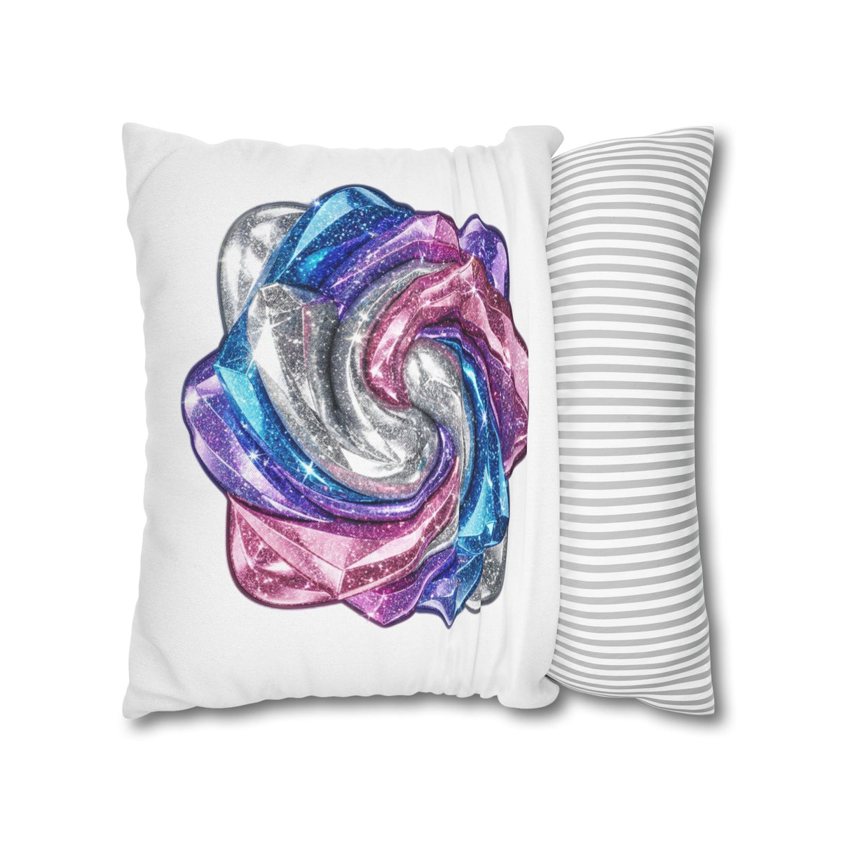 3D Glitter Design White Spun Polyester Square Pillowcase