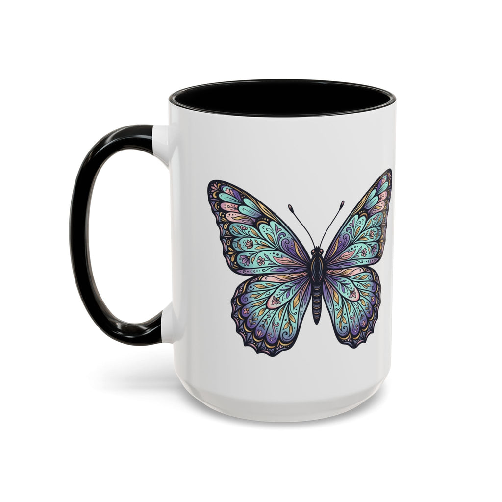 Butterfly Accent Coffee Mug — Teal Mandala Wing Design (11/15oz)