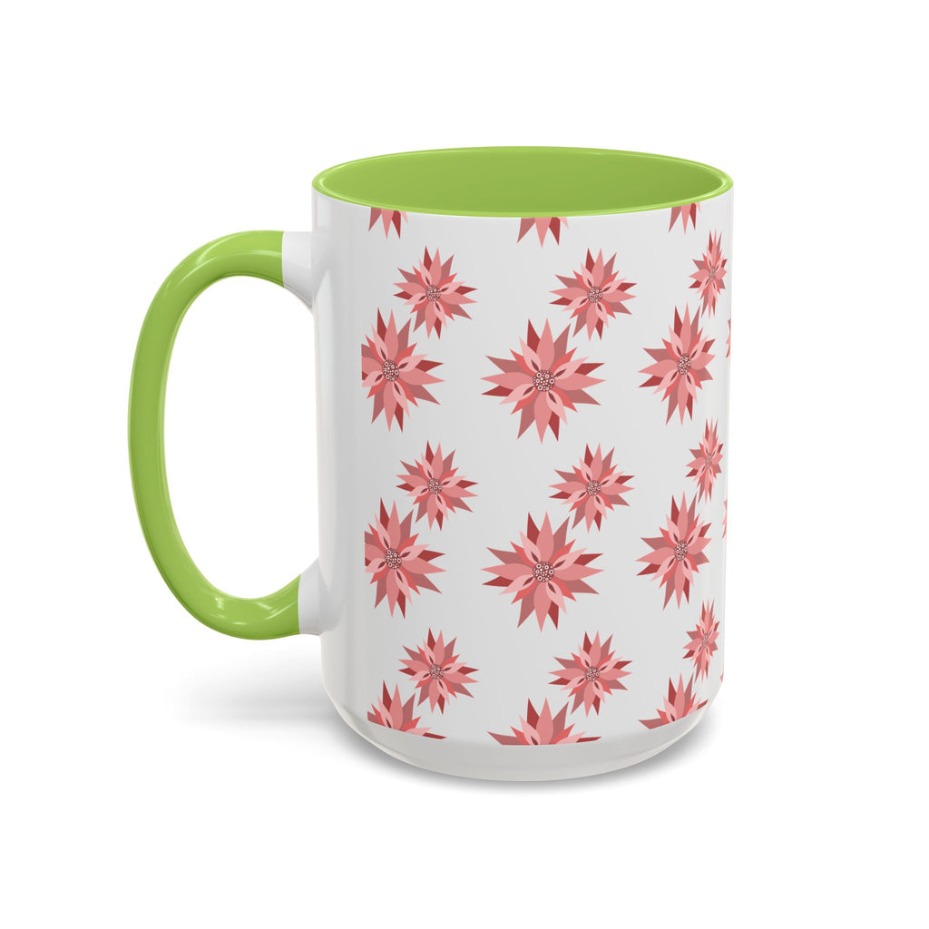 Pink Geometric Floral Accent Coffee Mug — 11/15oz