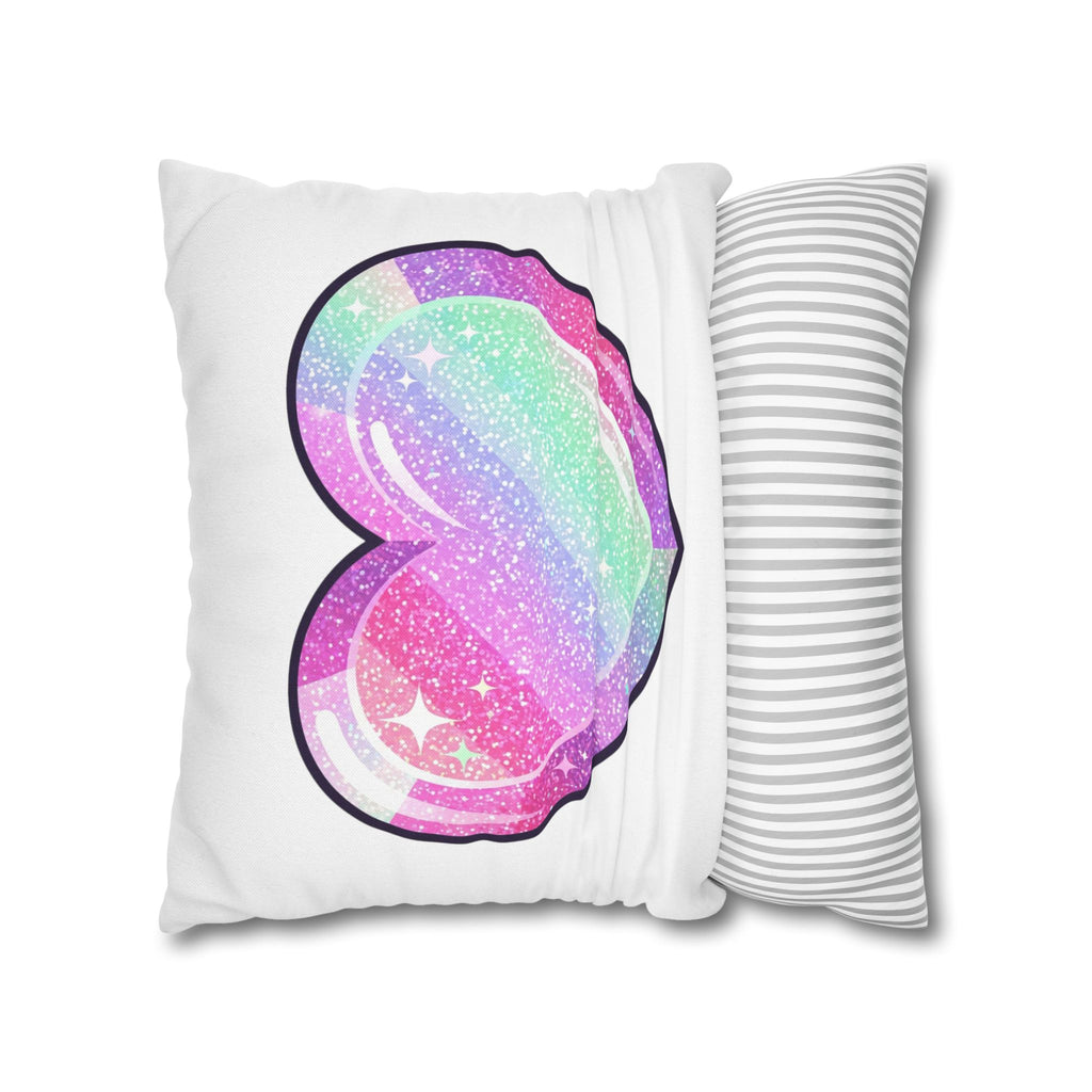 Pastel Glitter Heart Pillowcase — Cute Rainbow Sparkle Decorative Throw Pillow- White