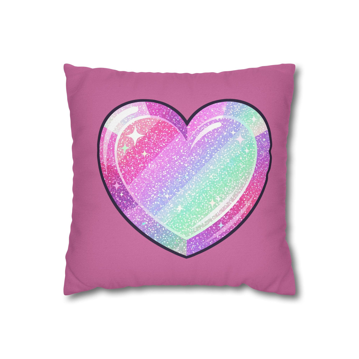 Pastel Glitter Heart Pillowcase Spun Polyester Square Pillowcase- Light Pink