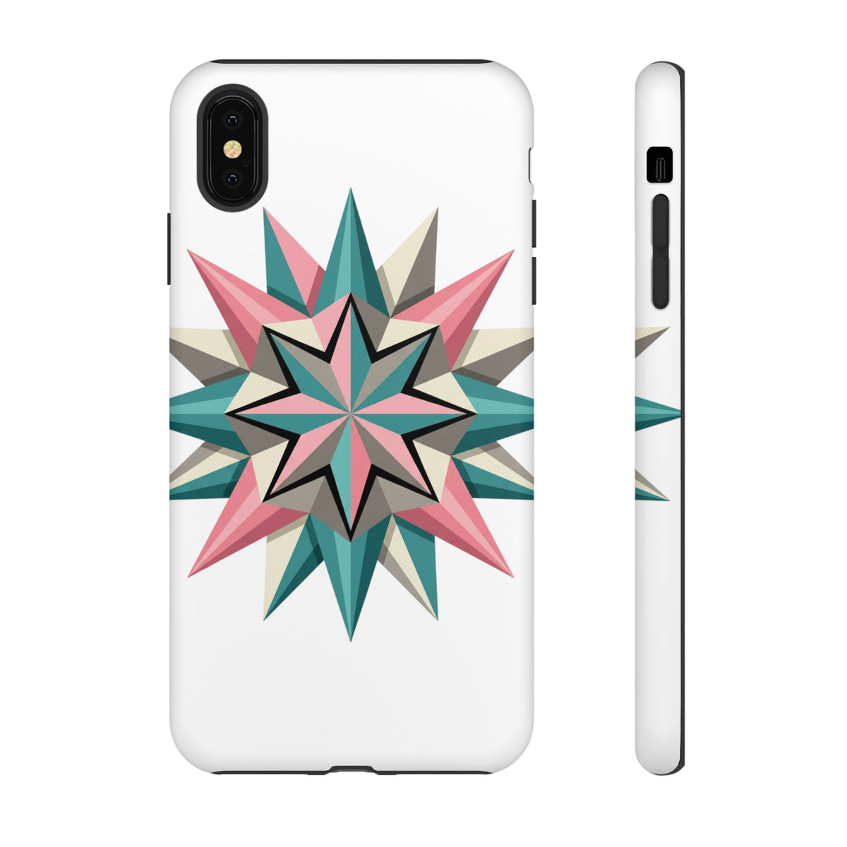 Geometric Star Tough Phone Case – Pink Teal Compass Design