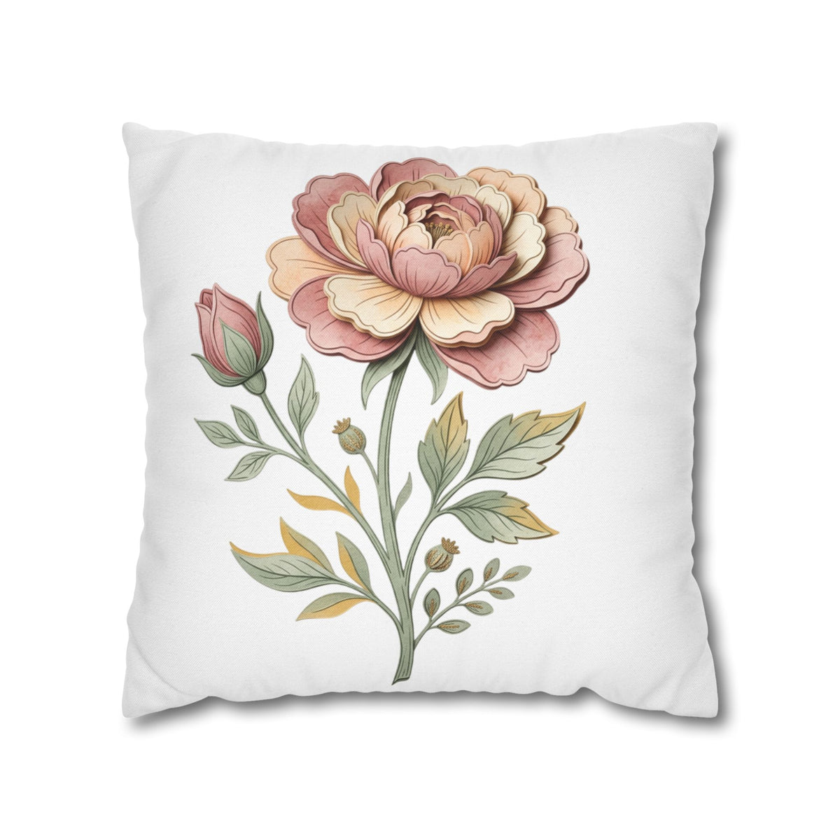Floral Rose Spun Polyester Square Pillowcase