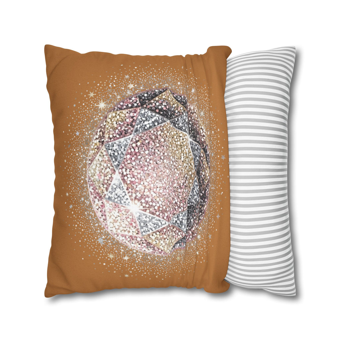 Glittery Light Brown Spun Polyester Square Pillowcase