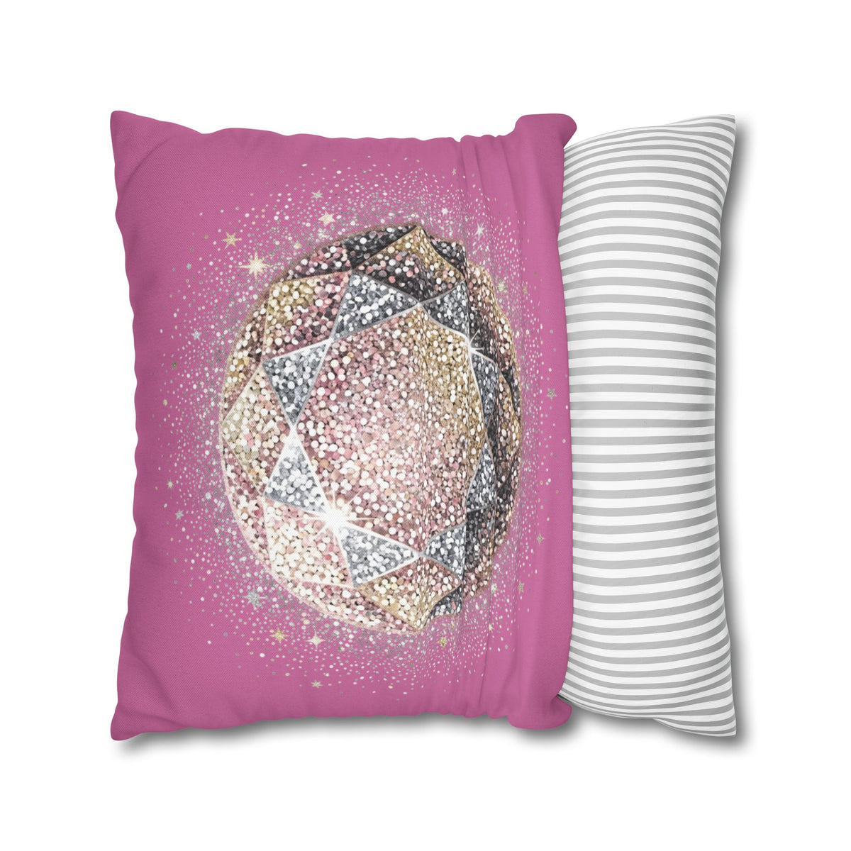 Glittery Light Pink Spun Polyester Square Pillowcase