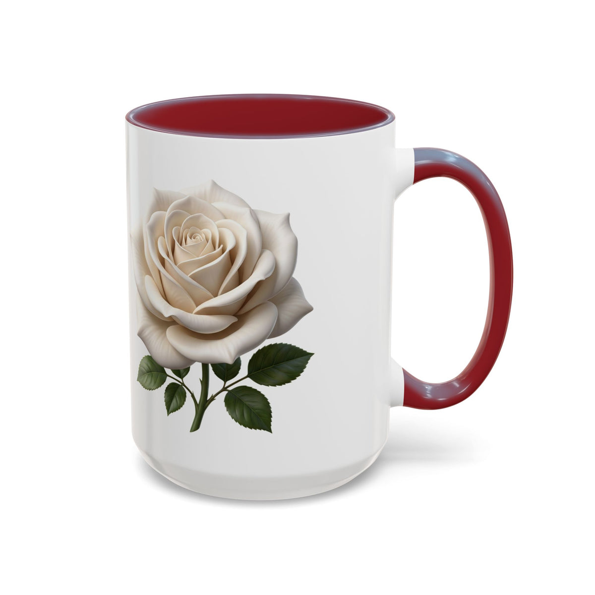 White Rose Accent Coffee Mug — Elegant Floral 11/15oz Ceramic