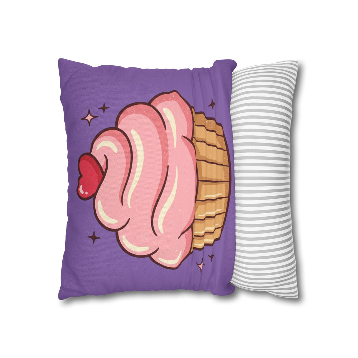 Pink Cupcake Spun Polyester Square Pillowcase- Light Purple
