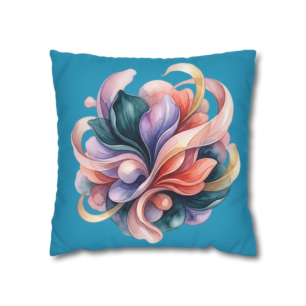 Floral Swirl Decorative Pillowcase — Colorful Abstract Blossom on Teal