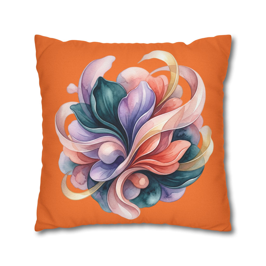 Abstract Floral Throw Pillowcase — Colorful Swirl Design on Orange