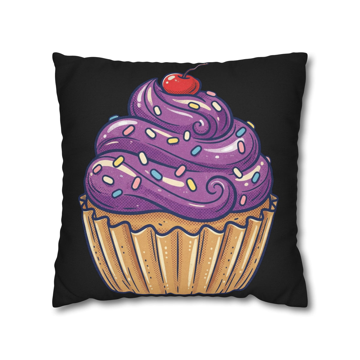 Cupcake Art Pillowcase — Purple Frosting Decorative Throw Pillowcase- Black