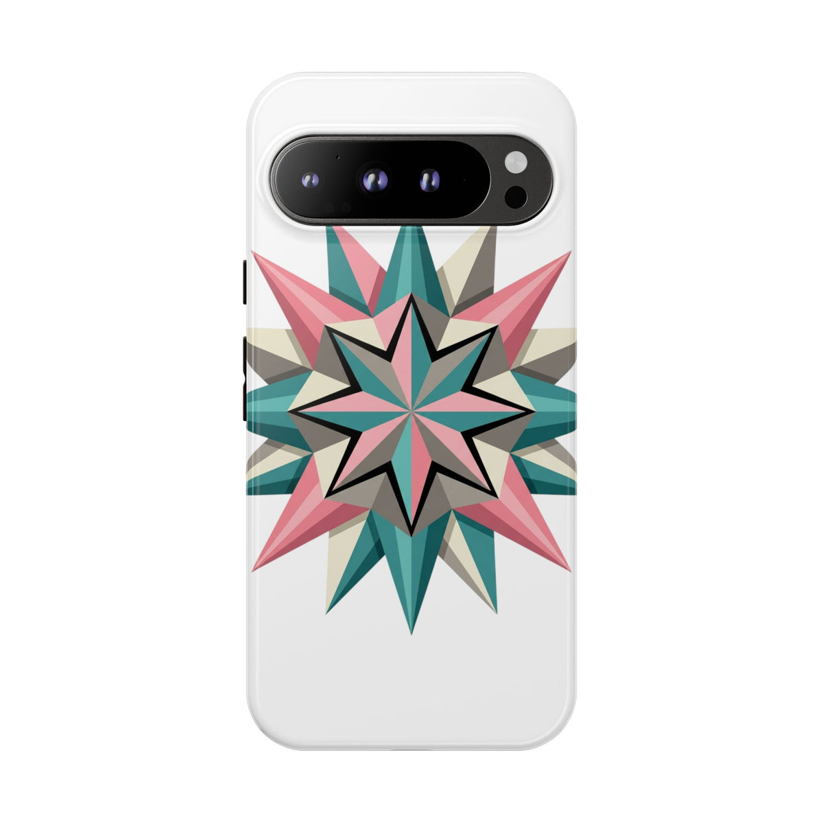 Geometric Star Tough Phone Case – Pink Teal Compass Design