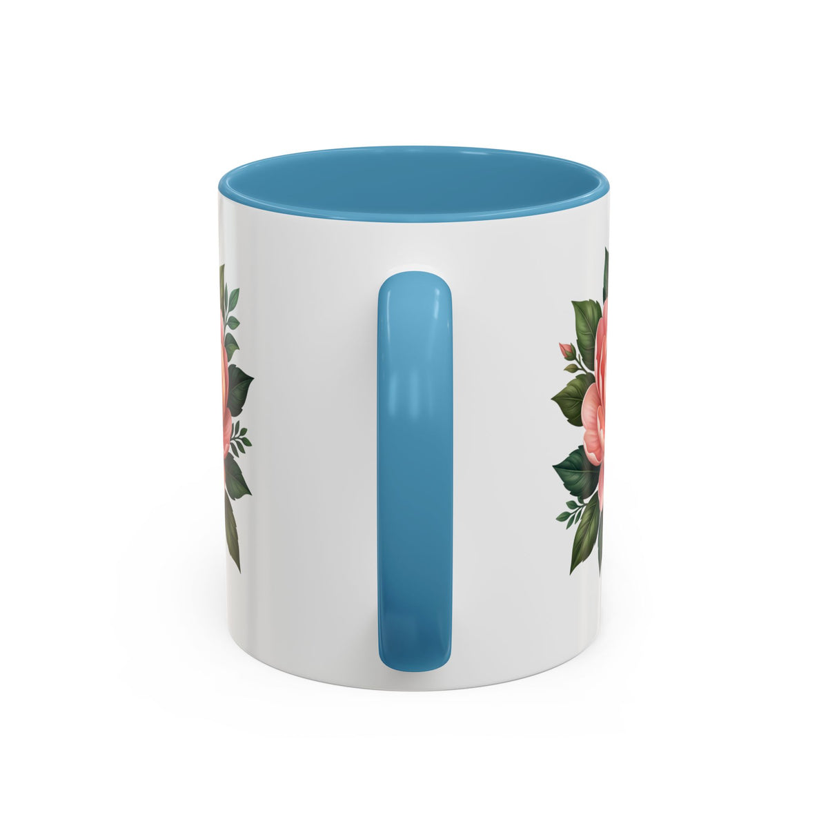 Floral Peony Accent Coffee Mug — Pink Rose Bloom Ceramic Cup