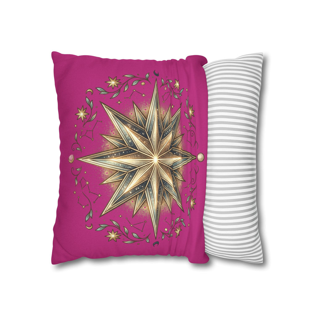 Star Print Magenta Spun Polyester Square Pillowcase