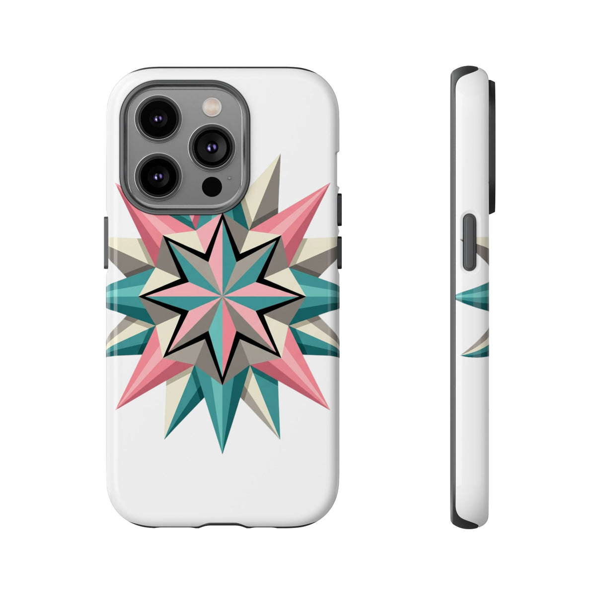 Geometric Star Tough Phone Case – Pink Teal Compass Design
