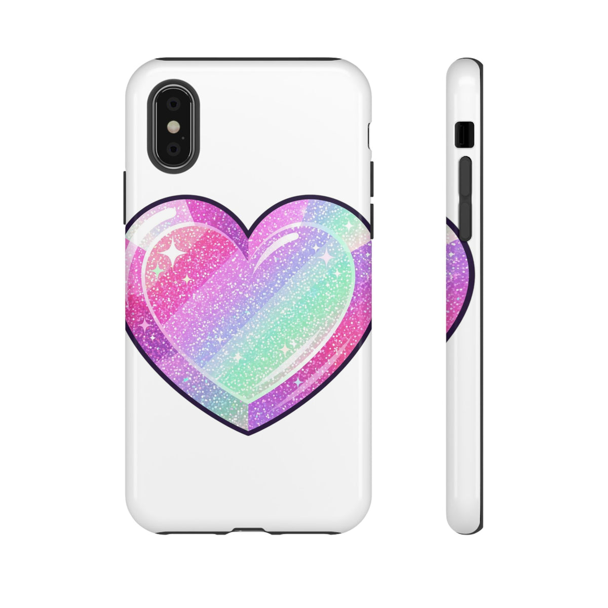 Pastel Glitter Heart Tough Phone Case — Cute Protective Phone Cover