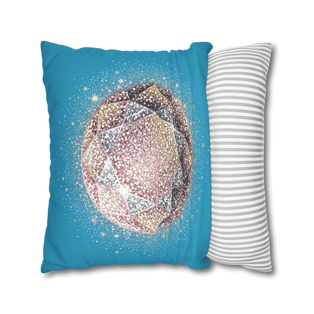 Glittery Turquoise Spun Polyester Square Pillowcase