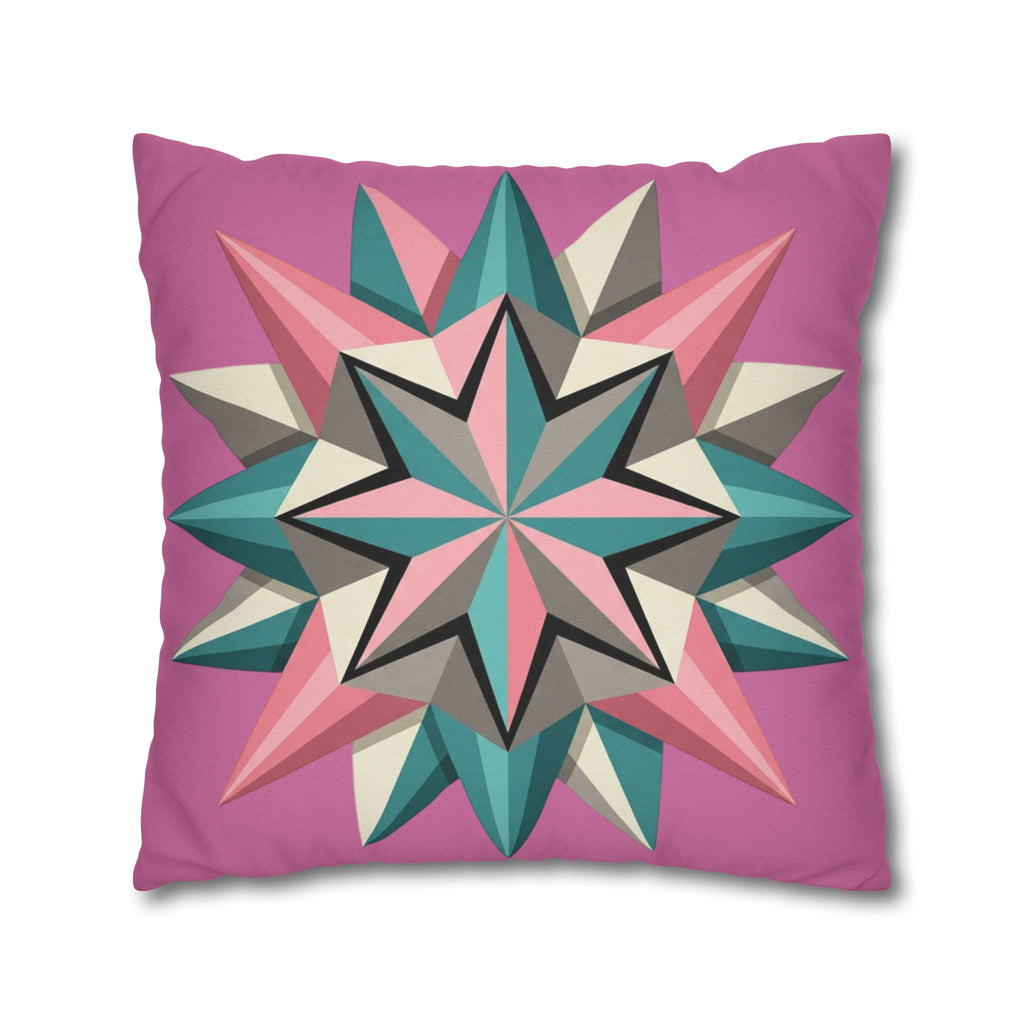 Pink Geometric Star Throw Pillowcase – Modern Kaleidoscope Accent