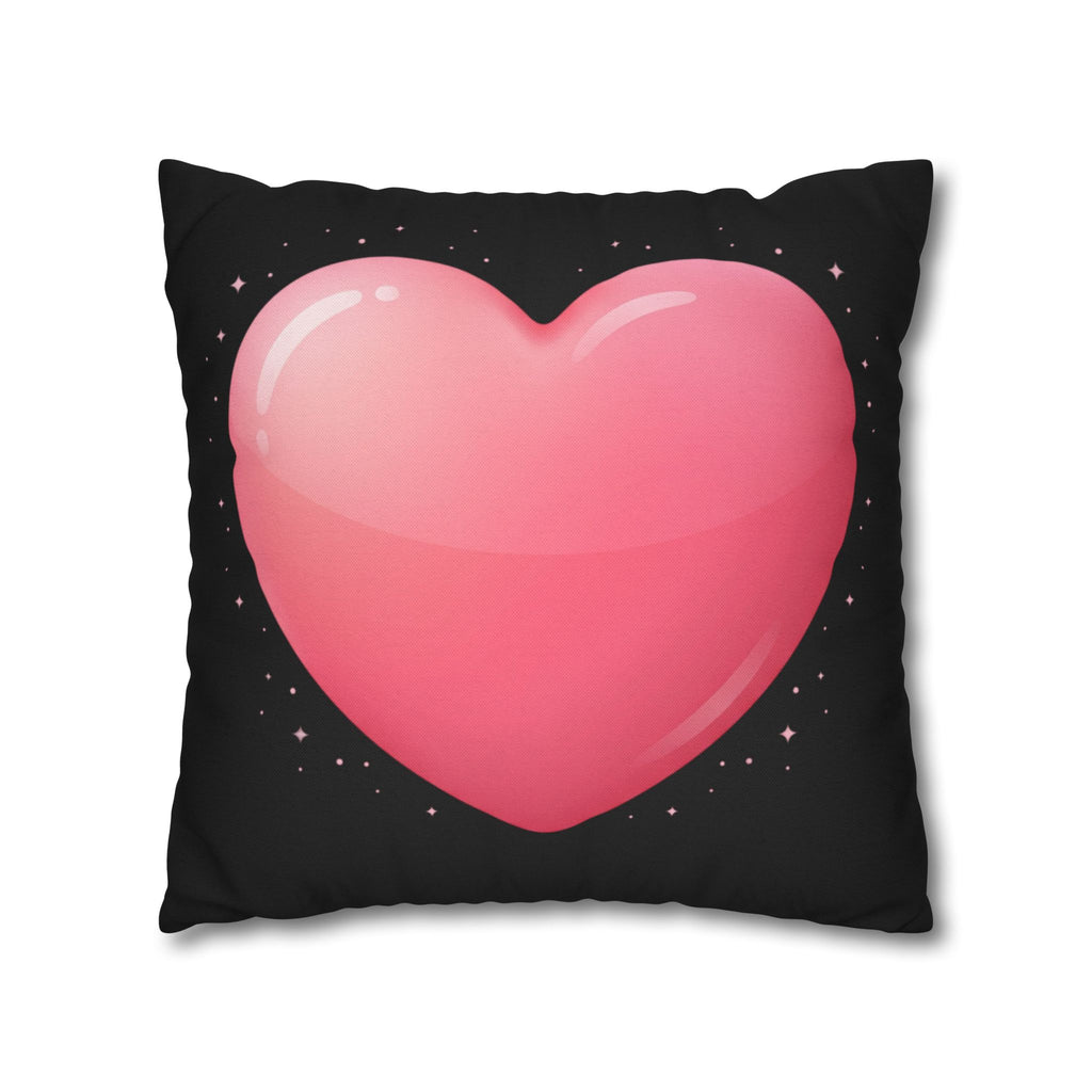 Pink Heart Black Spun Polyester Square Pillowcase
