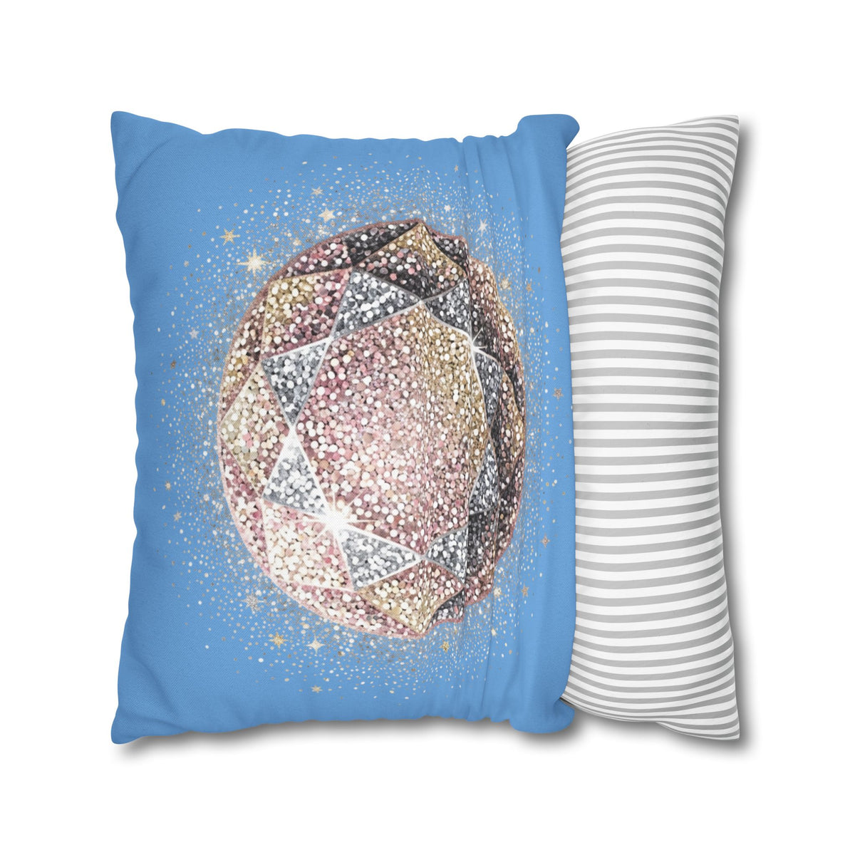 Glittery Light Blue Spun Polyester Square Pillowcase