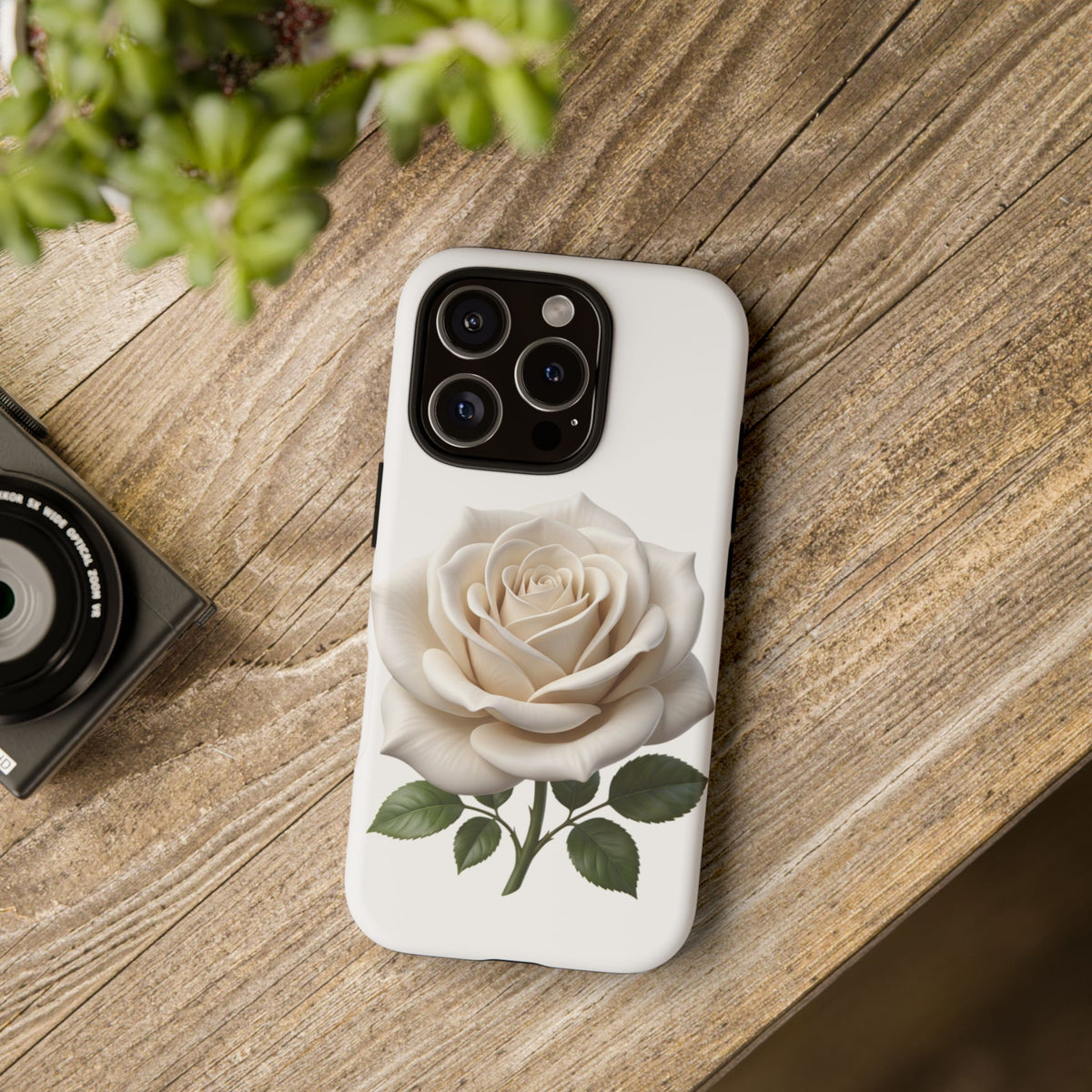 White Rose Tough Phone Case – Elegant Floral Protective Cover
