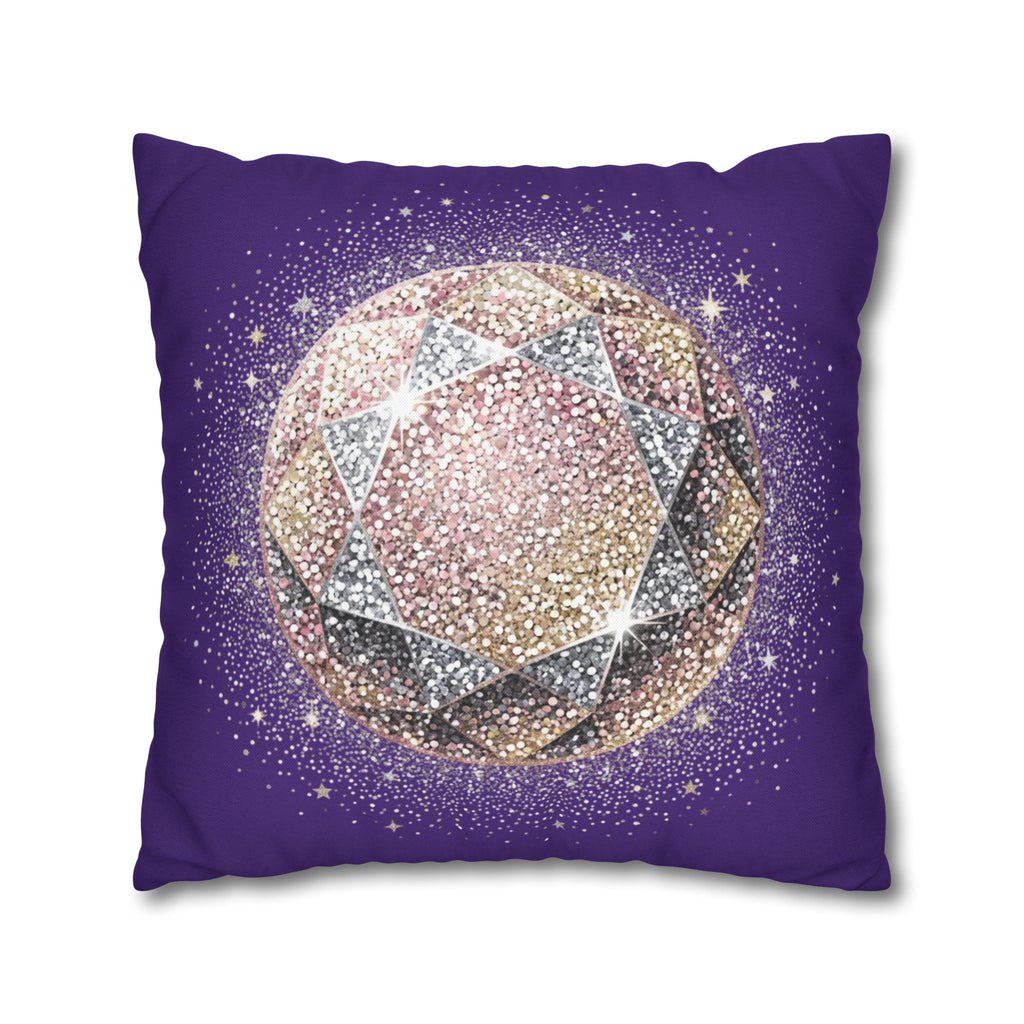 Glittery Dark Purple Spun Polyester Square Pillowcase