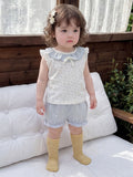 Two-Piece Set for Girls, Polka Dot Sleeveless Top with Ruffled Shorts, Stylish Baby Girl Outfit