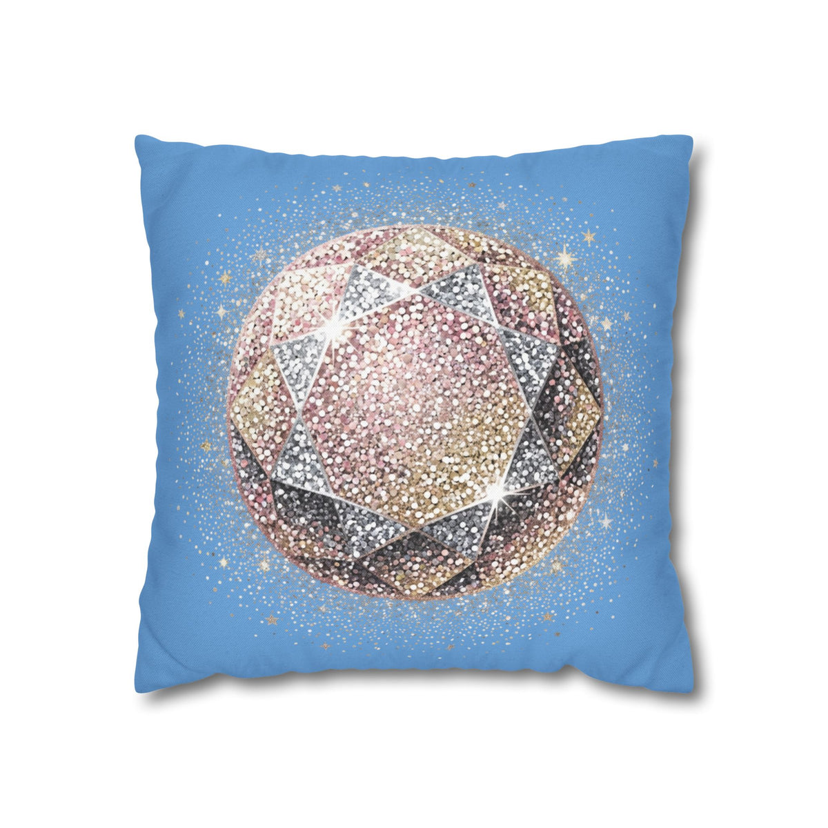 Glittery Light Blue Spun Polyester Square Pillowcase