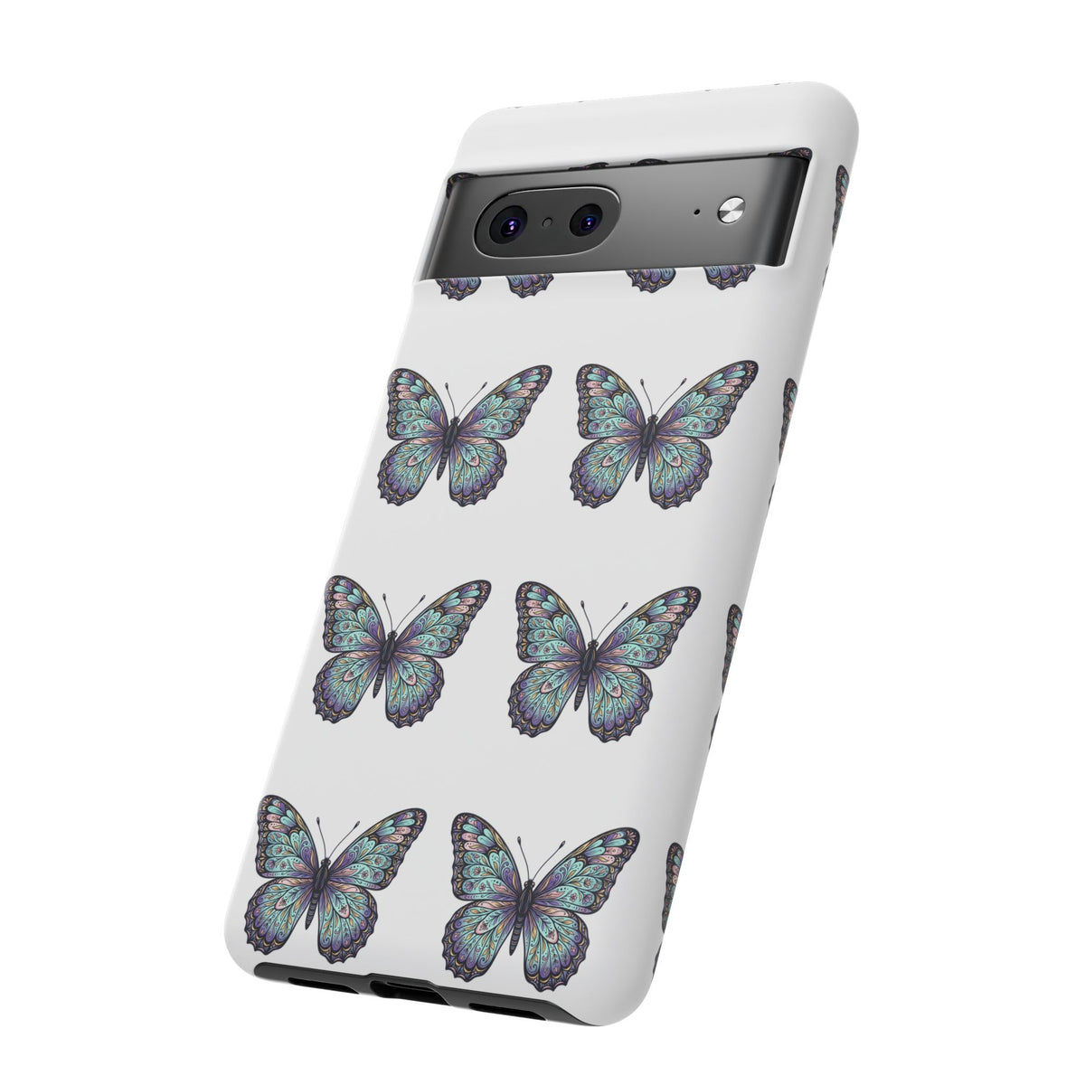 Butterfly Pattern Tough Phone Case — Vintage Teal Floral Protective Cover