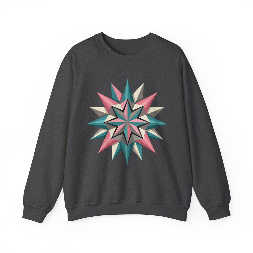 Geometric Starburst Crewneck Sweatshirt — Pink Teal Modern Compass Design