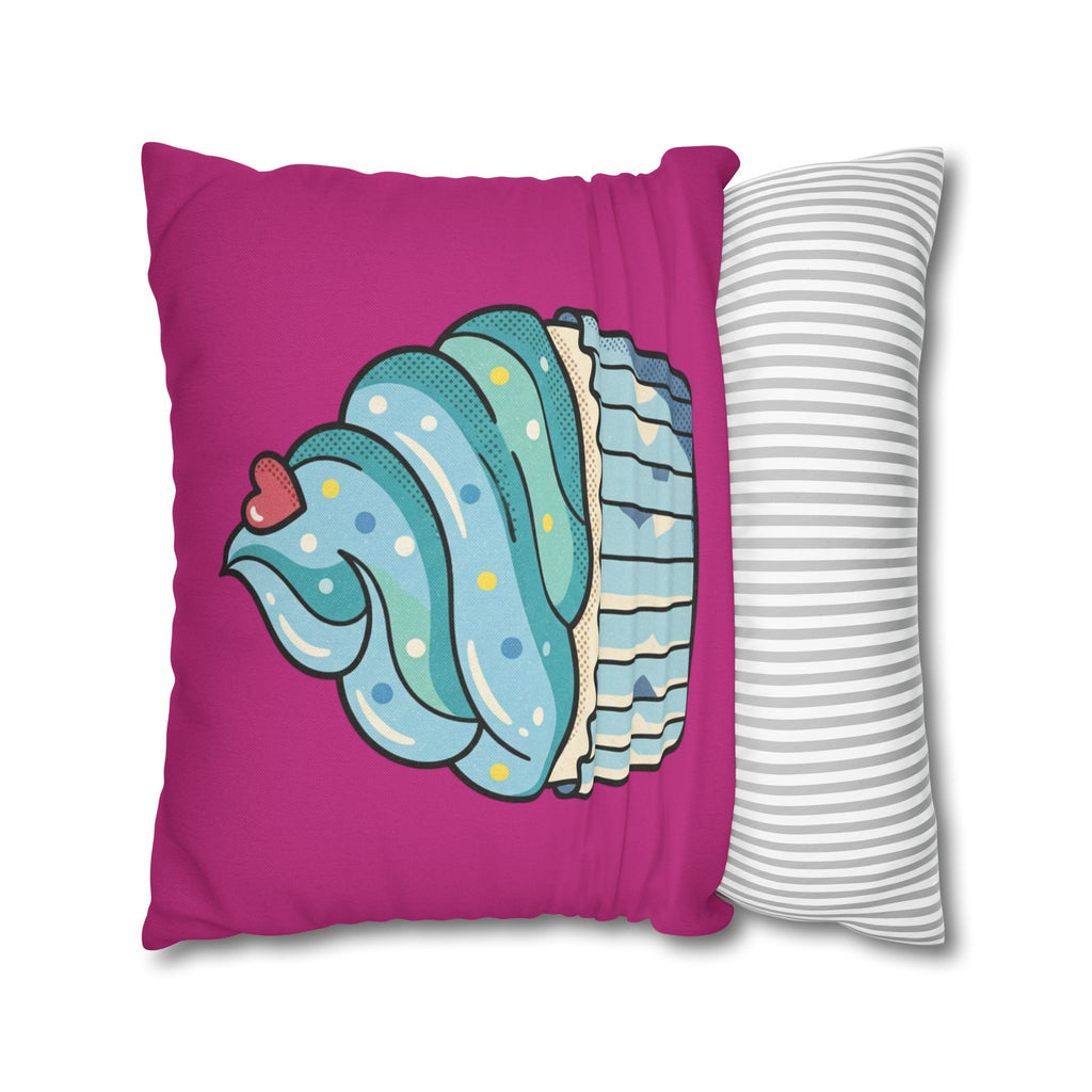 Cupcake Throw Pillow — Cute Blue Frosting Decorative Pillowcase- Magenta