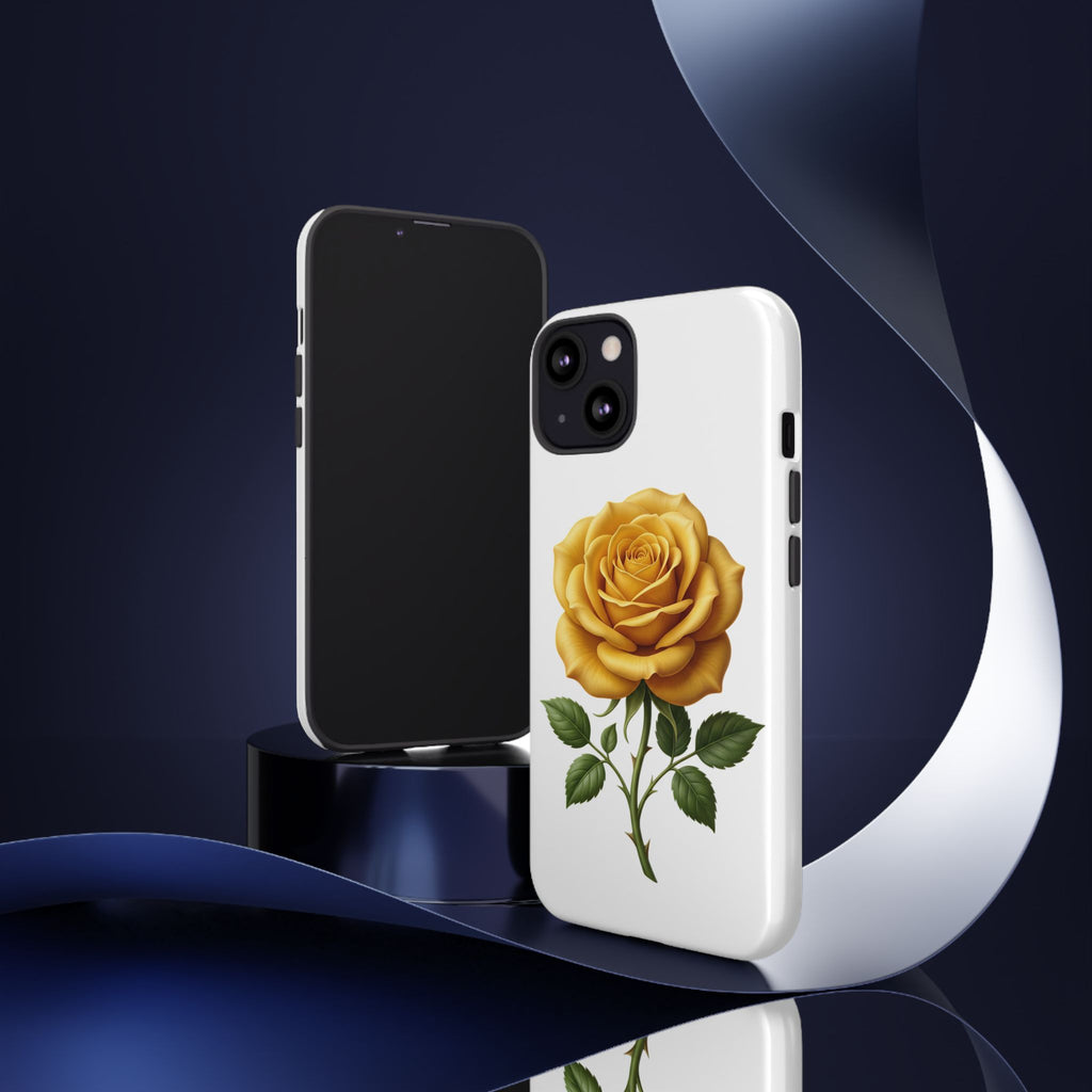 Yellow Rose Phone Case — Vintage Floral Tough Protective Cover
