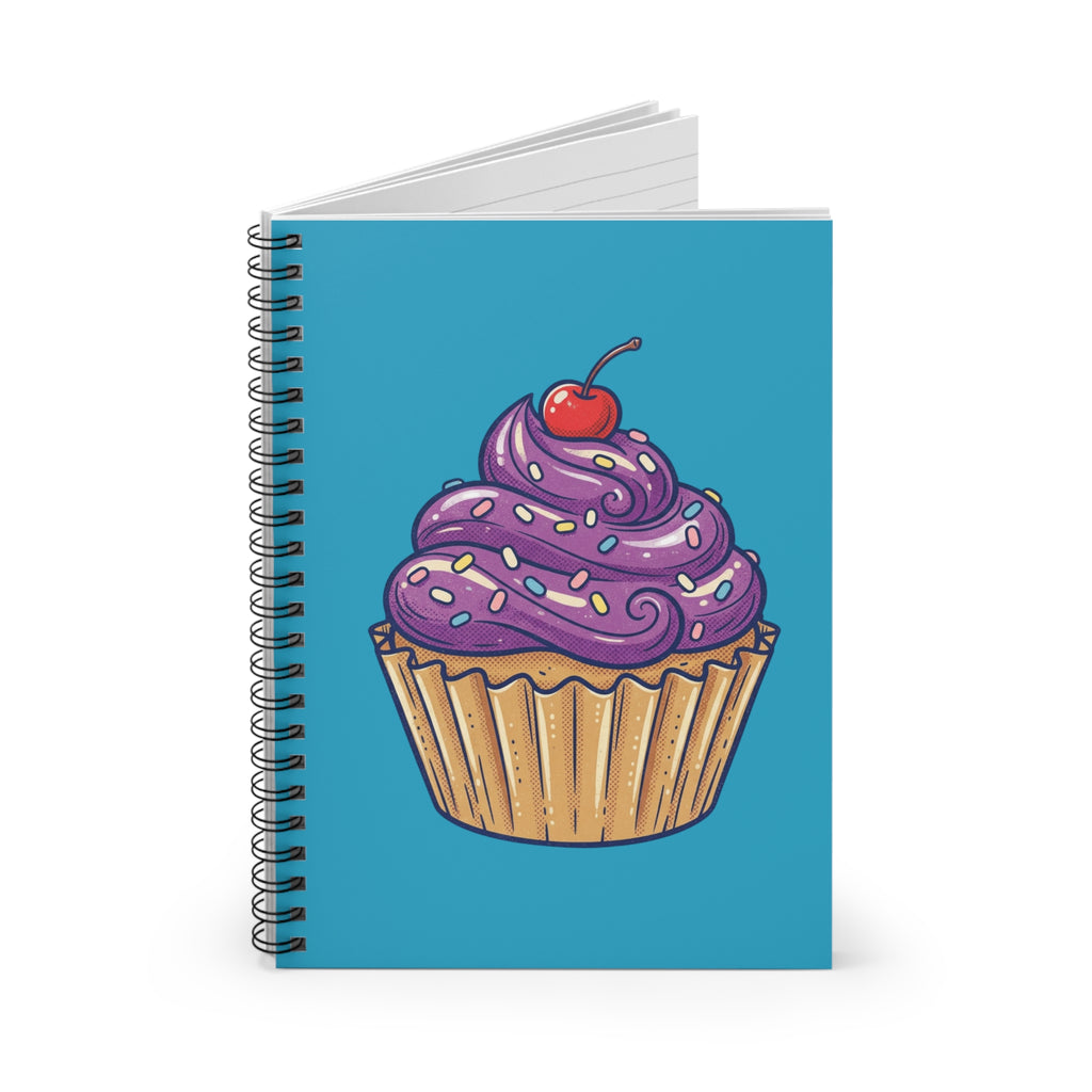 Cupcake Spiral Notebook — Purple Frosting Cherry Journal (Ruled)